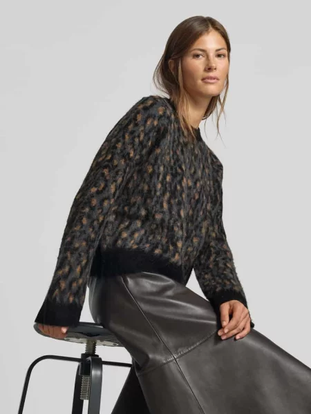 Sweter o kroju relaxed fit z domieszką wełny z alpaki w imitacji dzianiny Myon czarny