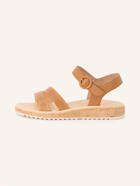 Paul Green Sandály S Plochou Podrážkou Washed Kid Cuoio hnědá zelené