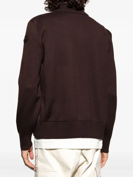 Cardigan Moncler din piele de căprioară maro
