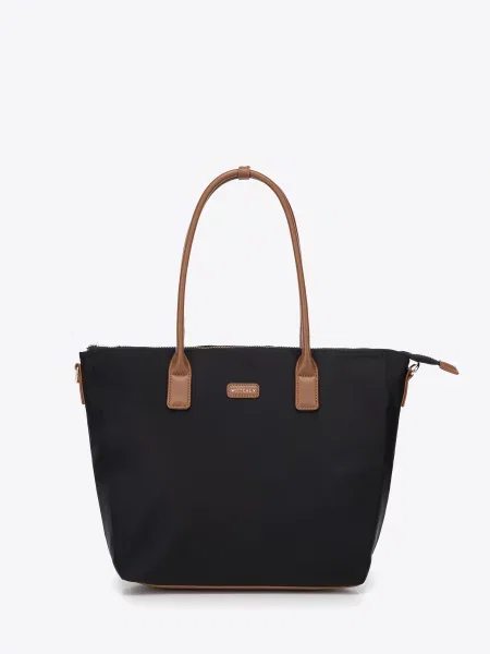 Shopperka z nylonu czarno brązowa