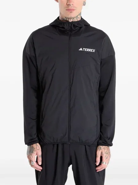 Tricou cu dungi Adidas din fleece cu glugă albastru