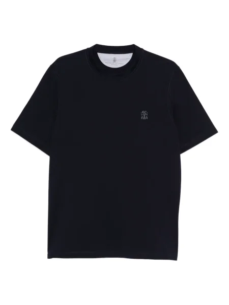 Tricou Brunello Cucinelli cu decolteu rotund cu autograf albastru