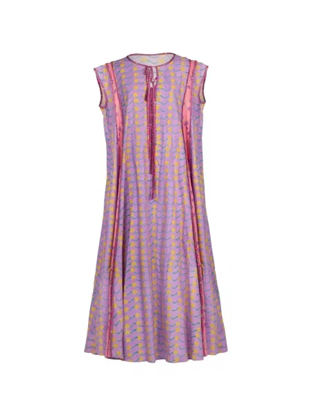 Rochie maxi Celia B cu model floral cu legături violet