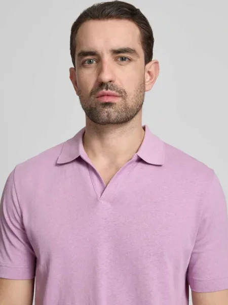 Koszulka polo o kroju regular fit z mieszanki bawełny i lnu Marc O'polo fioletowa