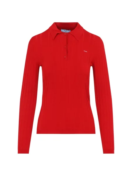 Lung tricou polo Prada tricotate roșu