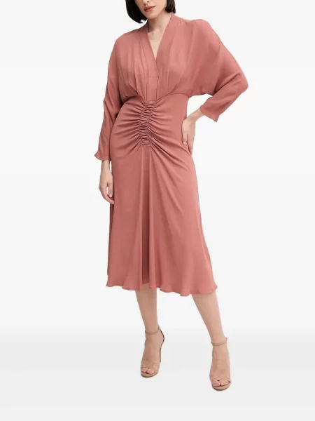 Sukienka midi Sandro Ferrone z dekoltem w serek do kolan garniturowa różowa