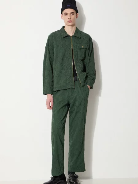 Брюки Corridor с вышивкой в цветочек зеленые