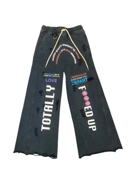 Pantaloni sport Astrum zdrențuiți negru