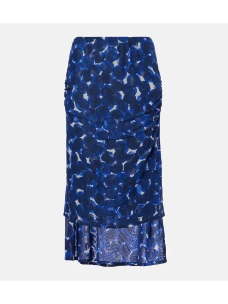 Spódnica midi Dries Van Noten z nadrukiem z dżerseju do kolan niebieska