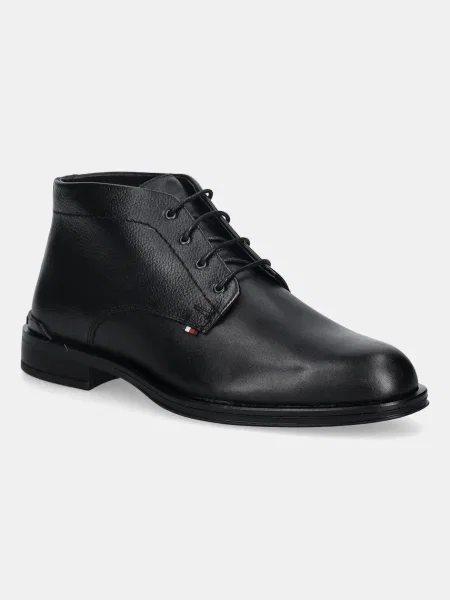 Tommy Hilfiger ghete de piele CORPORATE HILFIGER LTH BOOT negru