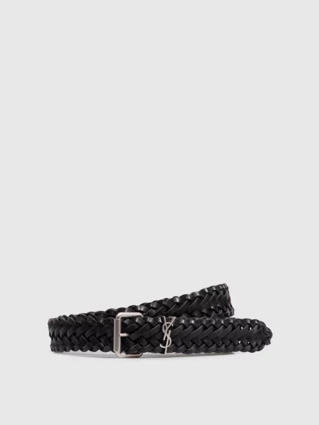 Шкіряний плетений ремінь Saint Laurent чорний