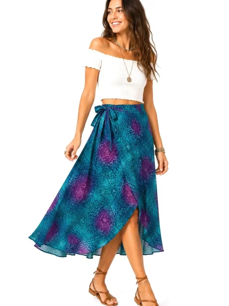 Sophia Pirrera Sukňa Batik Print Wrap Midi Skirt petrolejová