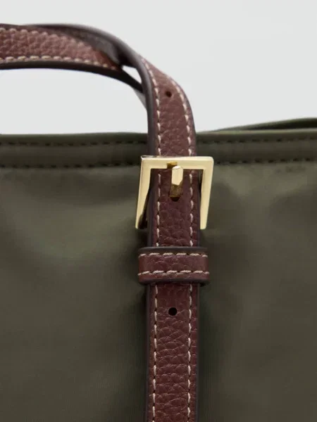 Torebka typu tote z kontrastowymi uchwytami z efektem skóry khaki Kobieta uniwersalny MANGO