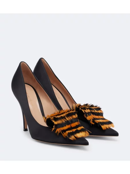Pantofi cu toc Gianvito Rossi din satin cu pene negru