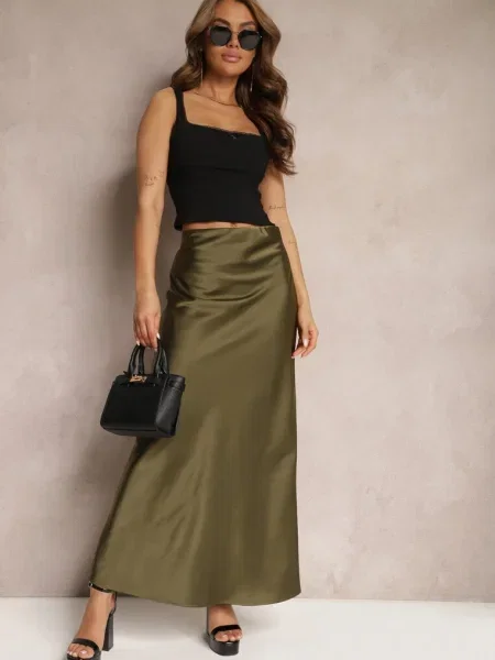 Fusta maxi Other cu talie înaltă din satin verde