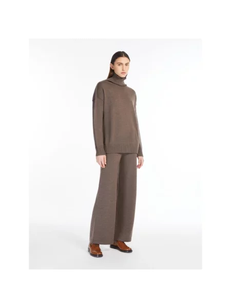 Spodnie Max Mara z elastyczną talią brązowe