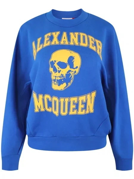 Bluza Alexander Mcqueen z nadrukiem z okrągłym dekoltem niebieska