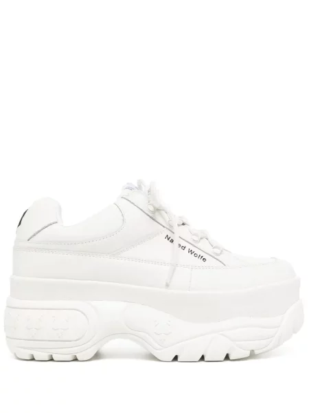 Sneakerși Naked Wolfe cu șireturi cu platformă din dantelă alb