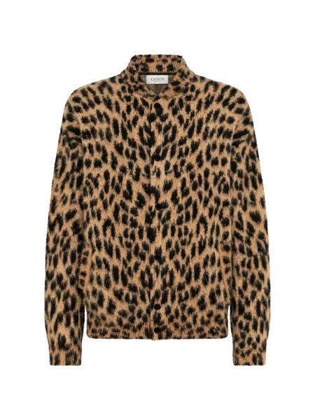 Geacă Laneus tricotate cu imagine cu model leopard maro