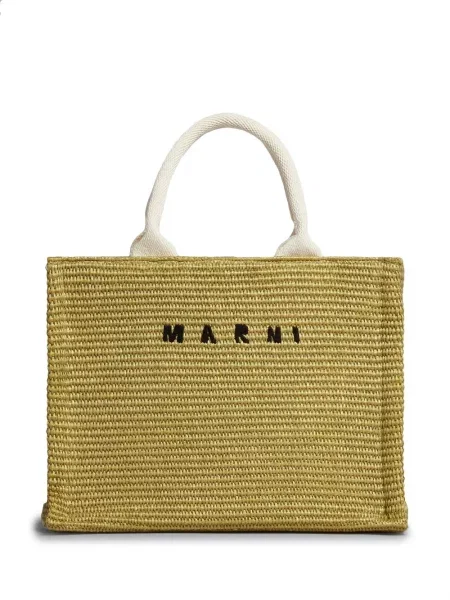 Geantă shopper Marni cu broderie verde