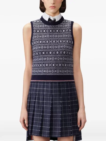 Top Thom Browne de lână albastru