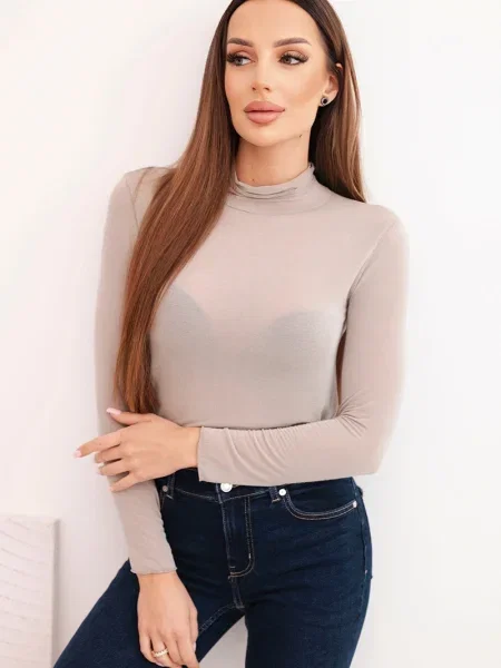 Bluză Kesi Włoski din cașmir cu mâneci lungi lungă bej