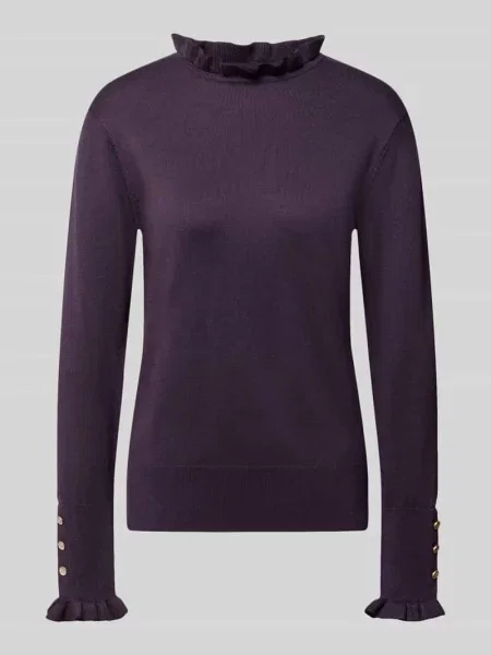 Sweter z dzianiny ze stójką i falbanami model Katie' Free/quent fioletowy