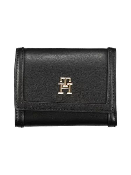 Lniany portfel Tommy Hilfiger elegancki czarny