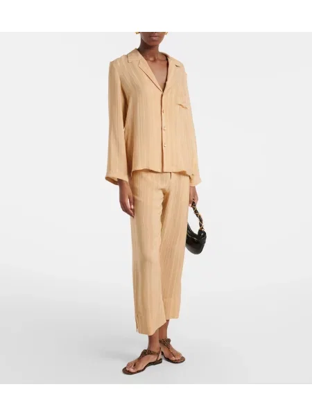 Pantaloni Saint Laurent de mătase cu dungi bej