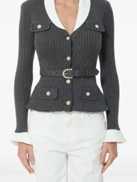Cu centură cardigan Self-portrait tricotate gri