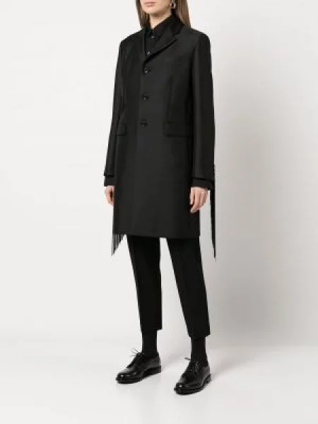 Jednořadý kabát Comme Des Garçons Comme Des Garçons s třásněmi černý