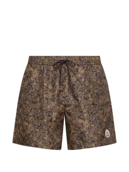 Slip de baie Moncler cu model paisley cu cordon maro