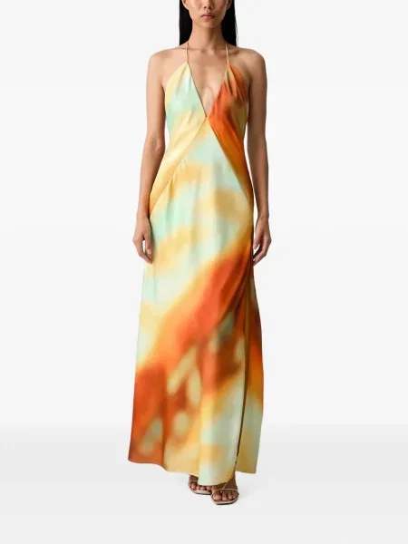 Rochie maxi Bardot cu legături cu gât halter portocaliu