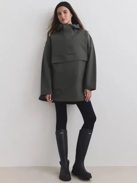 Anorak wodoodporny oversize'owy z półzamkiem ciemnozielony zielona