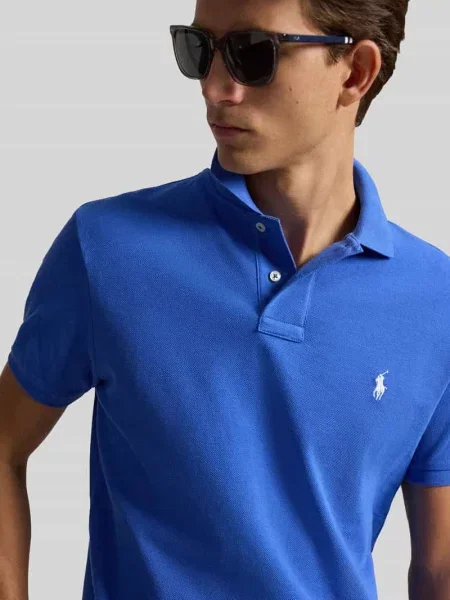 Koszulka polo o kroju slim fit z czystej bawełny Polo Ralph Lauren niebieska