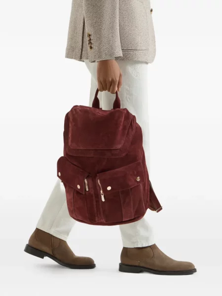 Rucsac Brunello Cucinelli din piele de căprioară maro