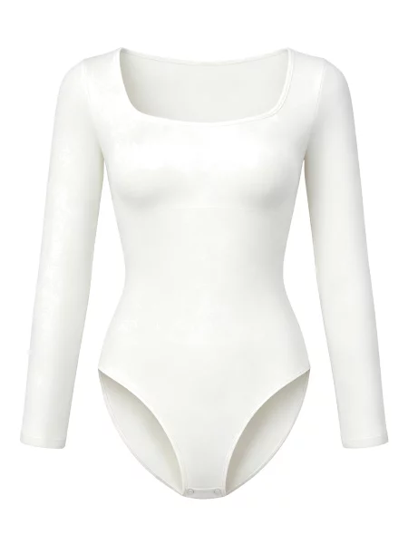 Cfab Alakformáló body Clean Longsleeve Squareneck Sculpting Bodysuit with Slip' fehér