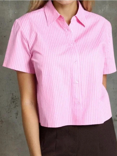 Сорочка у смужку пастельний рожевий