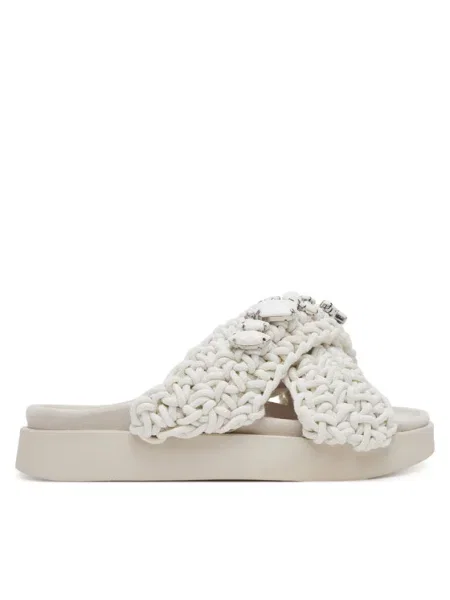 Șlapi Inuikii cu strasuri din piele bej