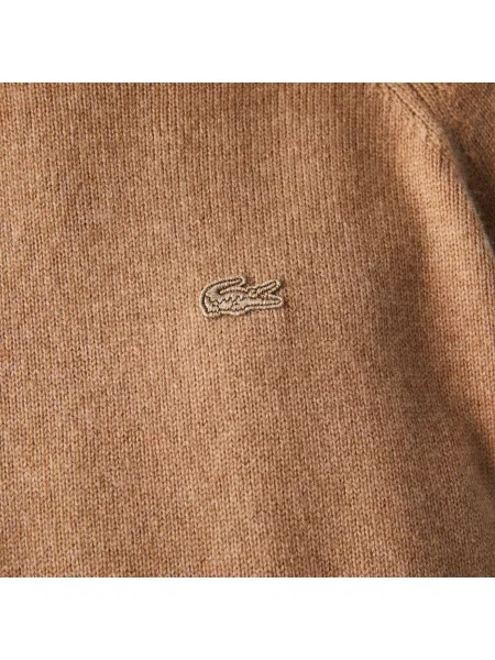 Lacoste Wełniany Sweter Z Okrągłym Kołnierzykiem beżowy