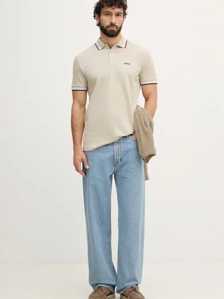 Tricou polo Boss Green bej