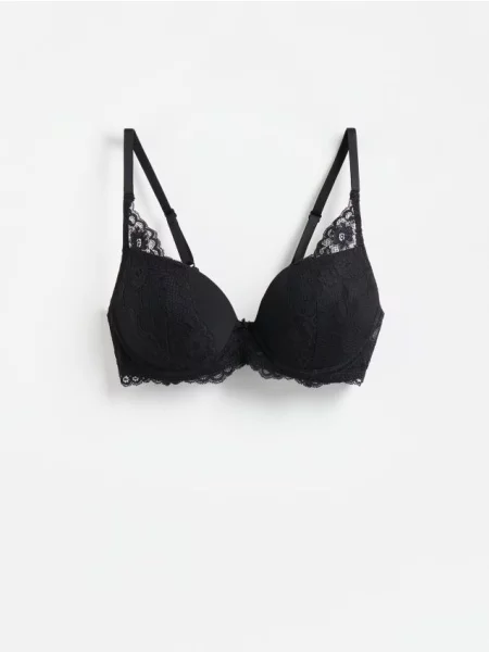 Reserved Sutien push-up cu dantelă negru