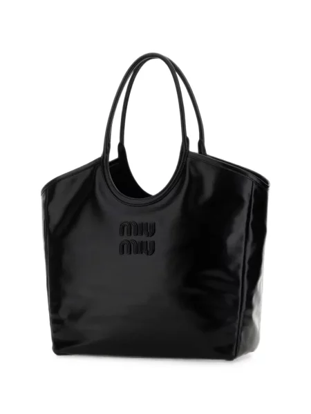 Kožená shopper kabelka Miu Miu s autogramem černá