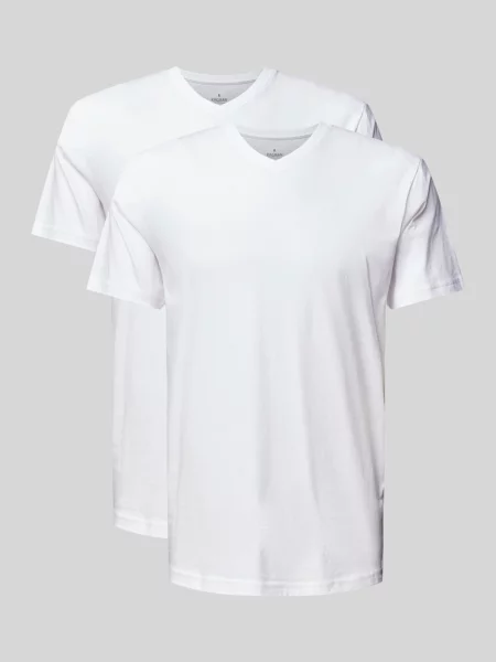 T-shirt z prążkowanym dekoltem w serek Ragman biała