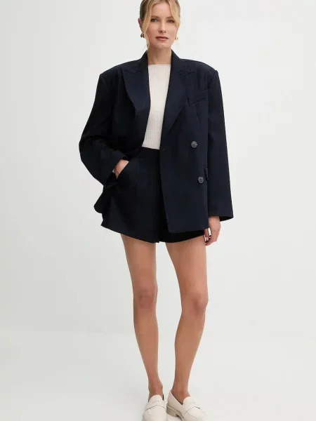 MAX&Co. szorty z dodatkiem wełny granatowy gładkie high waist