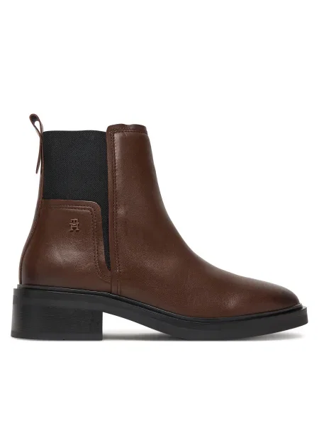 Кожени боти челси Tommy Hilfiger TH MINIMAL LEATHER CHELSEA с дебел кафяво