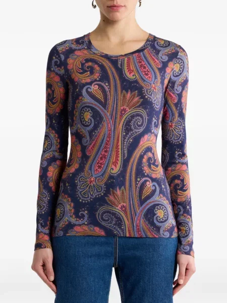 Pulover Etro din jerseu cu model paisley albastru