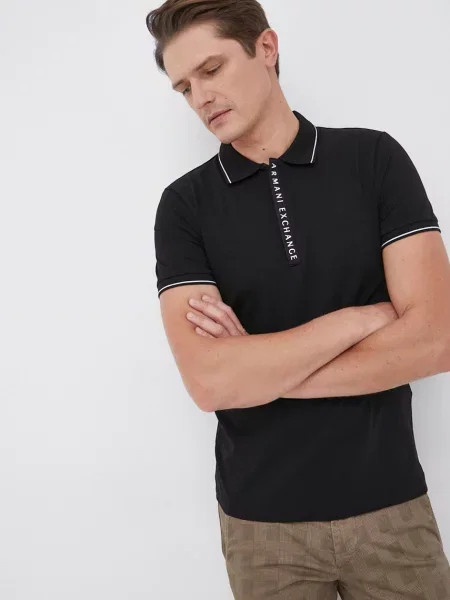 Тениска с яка Armani Exchange черно с принт
