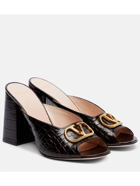 Papuci tip mules Valentino Garavani din piele maro