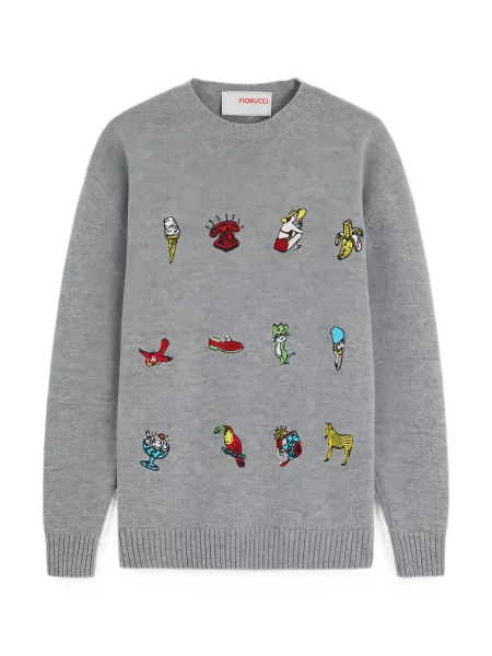 Pulover Fiorucci cu broderie gri